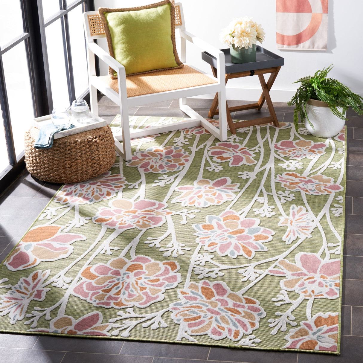 Safavieh Cabana Cbn486Y Green/Pink Rug - Safavieh - cbn486y - 7r