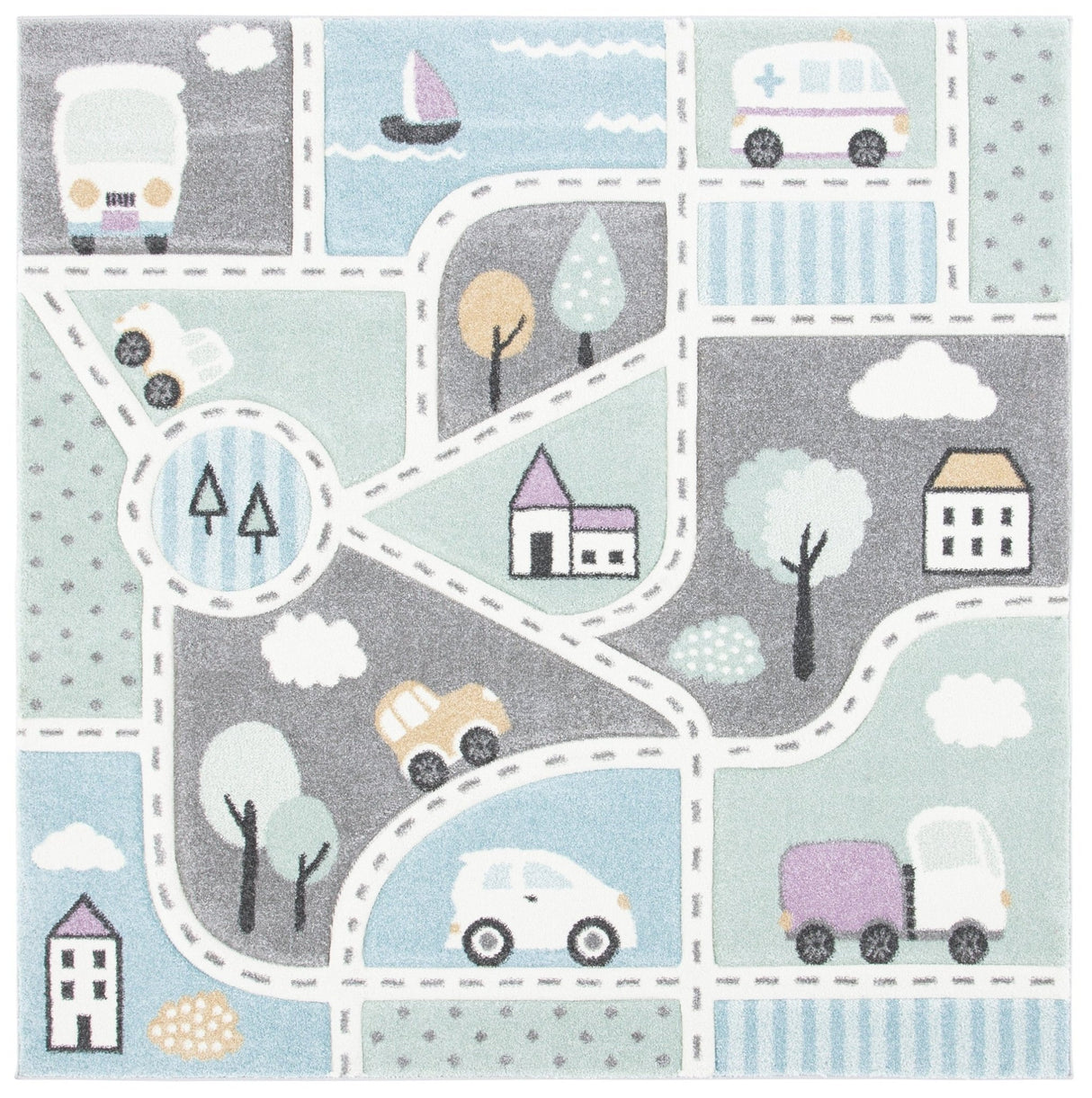 Safavieh Carousel Kids Crk193F Grey/Light Blue Rug - Safavieh - crk193f - 3sq