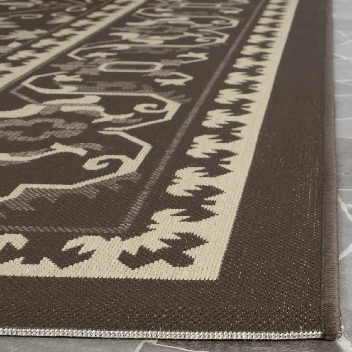 Safavieh Courtyard 6'-7" x 9'-6" Rug in Chocolate / Cream