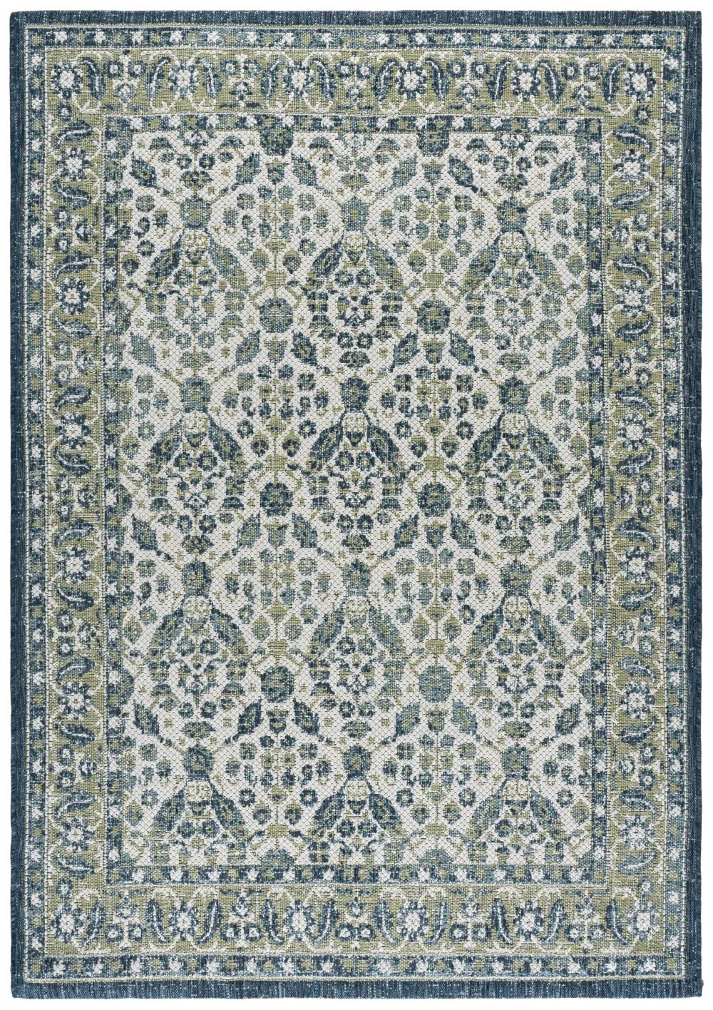 Safavieh Courtyard 6'-7" x 9'-6" Rug in Green Ivory / Navy Light Blue