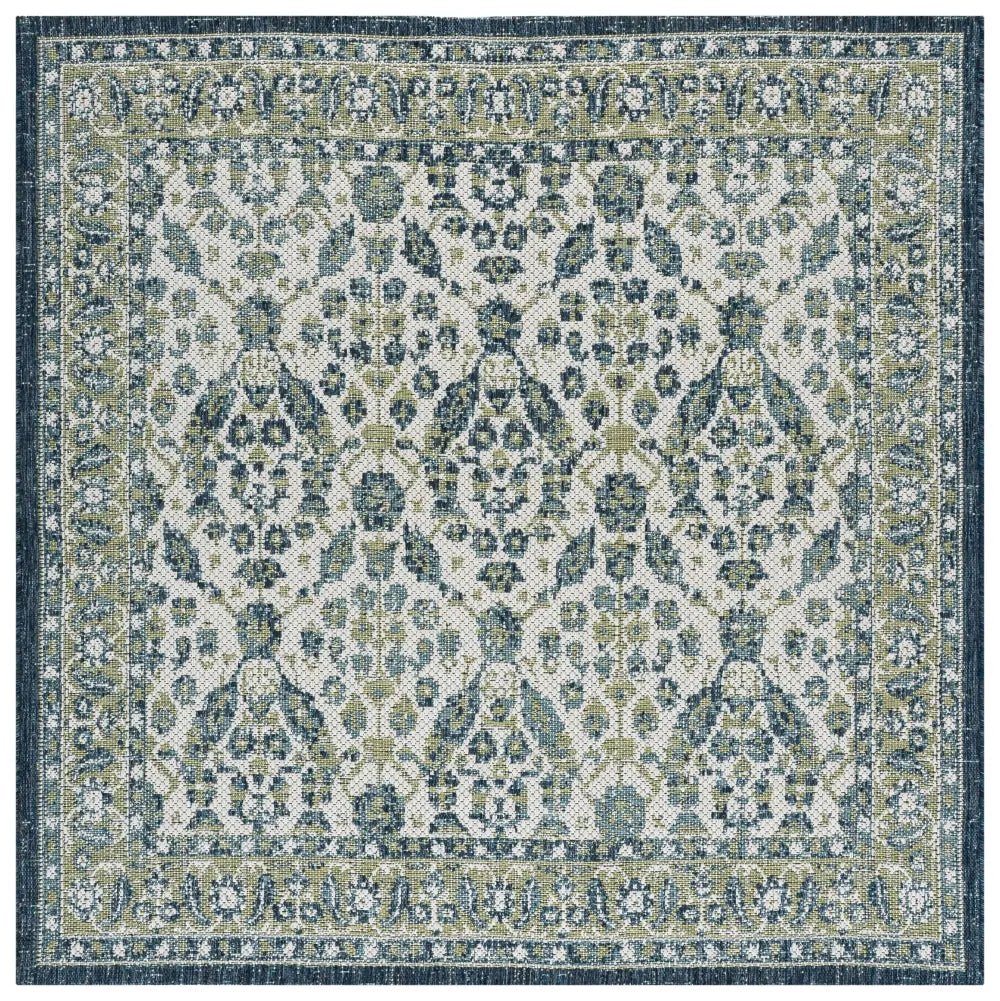Safavieh Courtyard 6'-7" x 6'-7" Rug in Green Ivory / Navy Light Blue