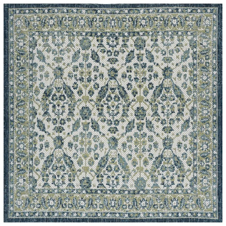 Safavieh Courtyard 6'-7" x 6'-7" Rug in Green Ivory / Navy Light Blue