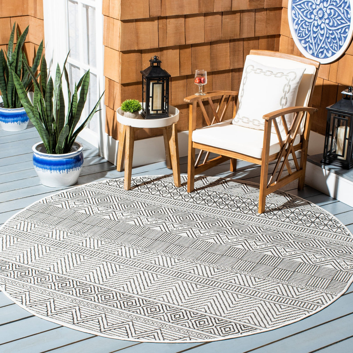Safavieh Courtyard Cy8196 - 53712 Ivory/Black Rugs - Safavieh - cy8196 - 53712 - 7r