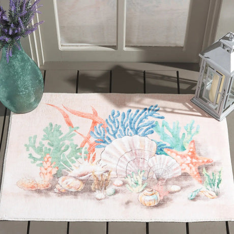 Safavieh Door And Kitchen Mat 2'-0" x 3'-0" Rug in Peach / Green