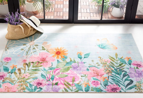Safavieh Door And Kitchen Mat 3'-0" x 5'-0" Rug in Aqua / Pink