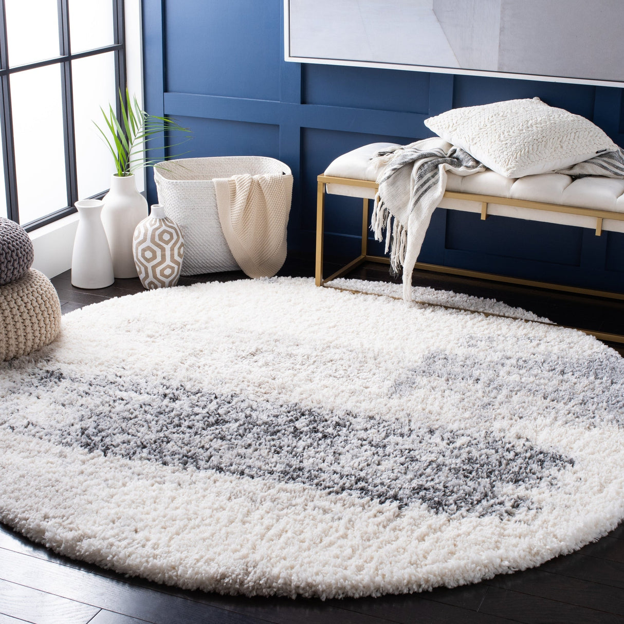 Safavieh Fontana Shag Fnt892A Ivory/Grey Rugs - Safavieh - fnt892a - 7r