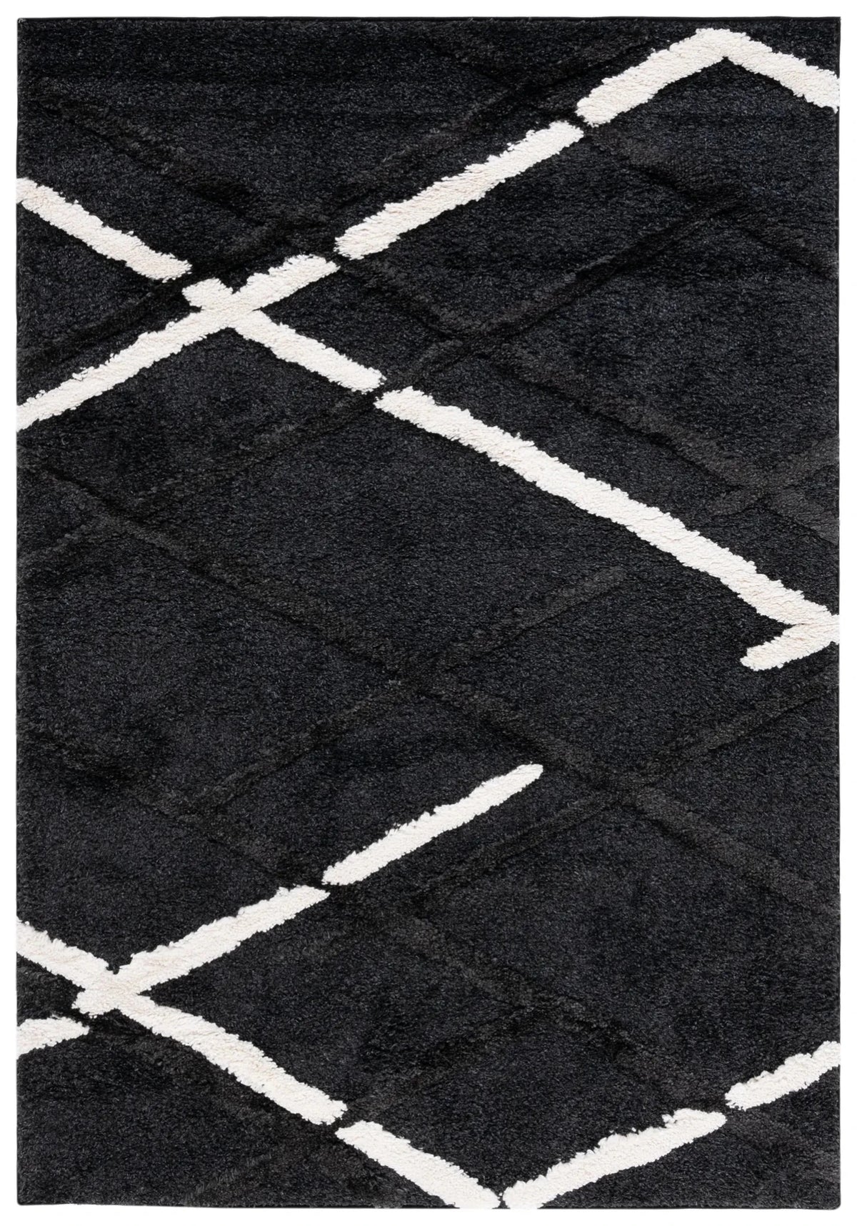 Safavieh Hi-Lo Shag 4'-0" x 6'-0" Rug in Charcoal / Ivory