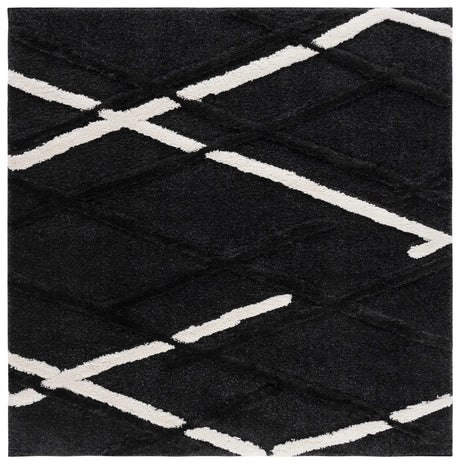 Safavieh Hi-Lo Shag 6'-7" x 6'-7" Rug in Charcoal / Ivory