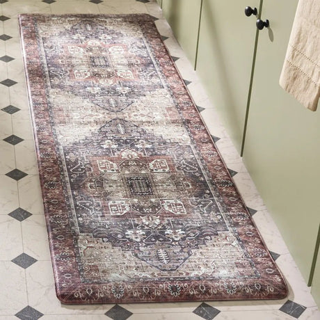 Safavieh Kitchen Mat 100 1'-6" x 5'-0" Rug in Ivory / Purple