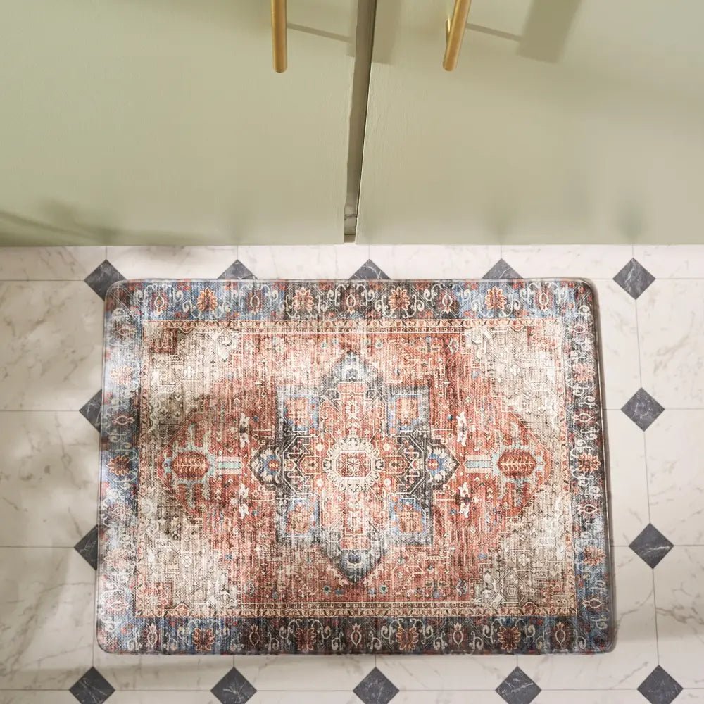 Safavieh Kitchen Mat 100 1'-6" x 2'-0" Rug in Rust / Aqua
