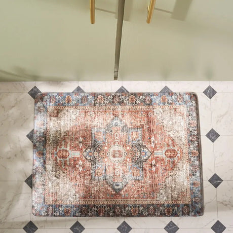 Safavieh Kitchen Mat 100 1'-6" x 2'-0" Rug in Rust / Aqua