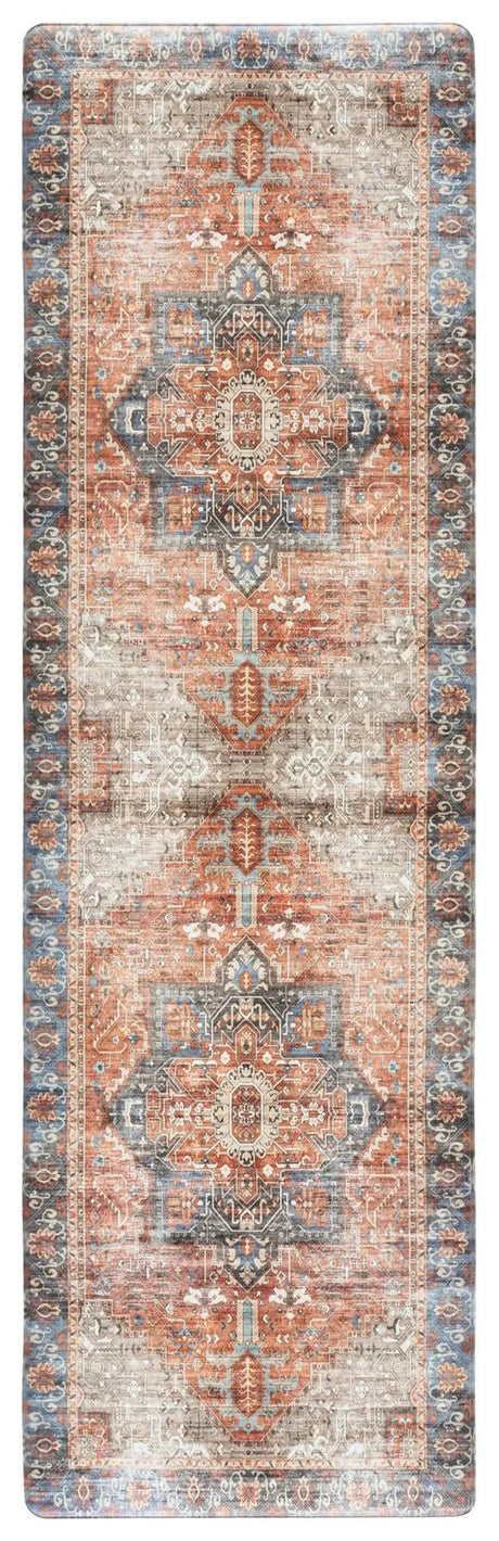 Safavieh Kitchen Mat 100 1'-6" x 5'-0" Rug in Rust / Aqua