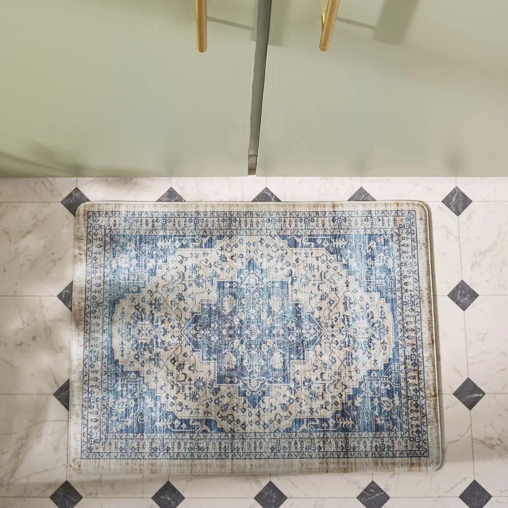 Safavieh Kitchen Mat 100 1'-6" x 2'-0" Rug in Beige / Blue