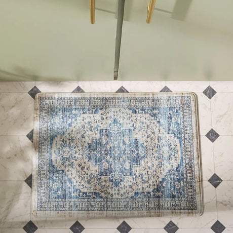 Safavieh Kitchen Mat 100 1'-6" x 2'-0" Rug in Beige / Blue