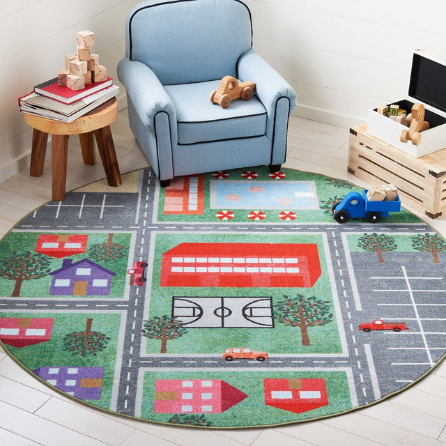 Safavieh Machine Washable Kids Playhouse Kph200Y Green/Charcoal Rug - Safavieh - kph200y - 5r