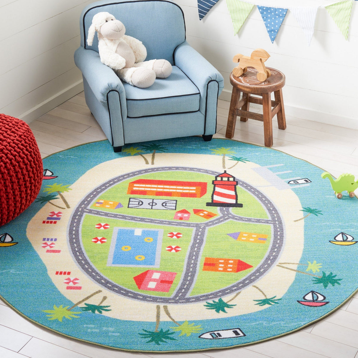 Safavieh Machine Washable Kids Playhouse Kph202M Blue/Green Rug - Safavieh - kph202m - 5r