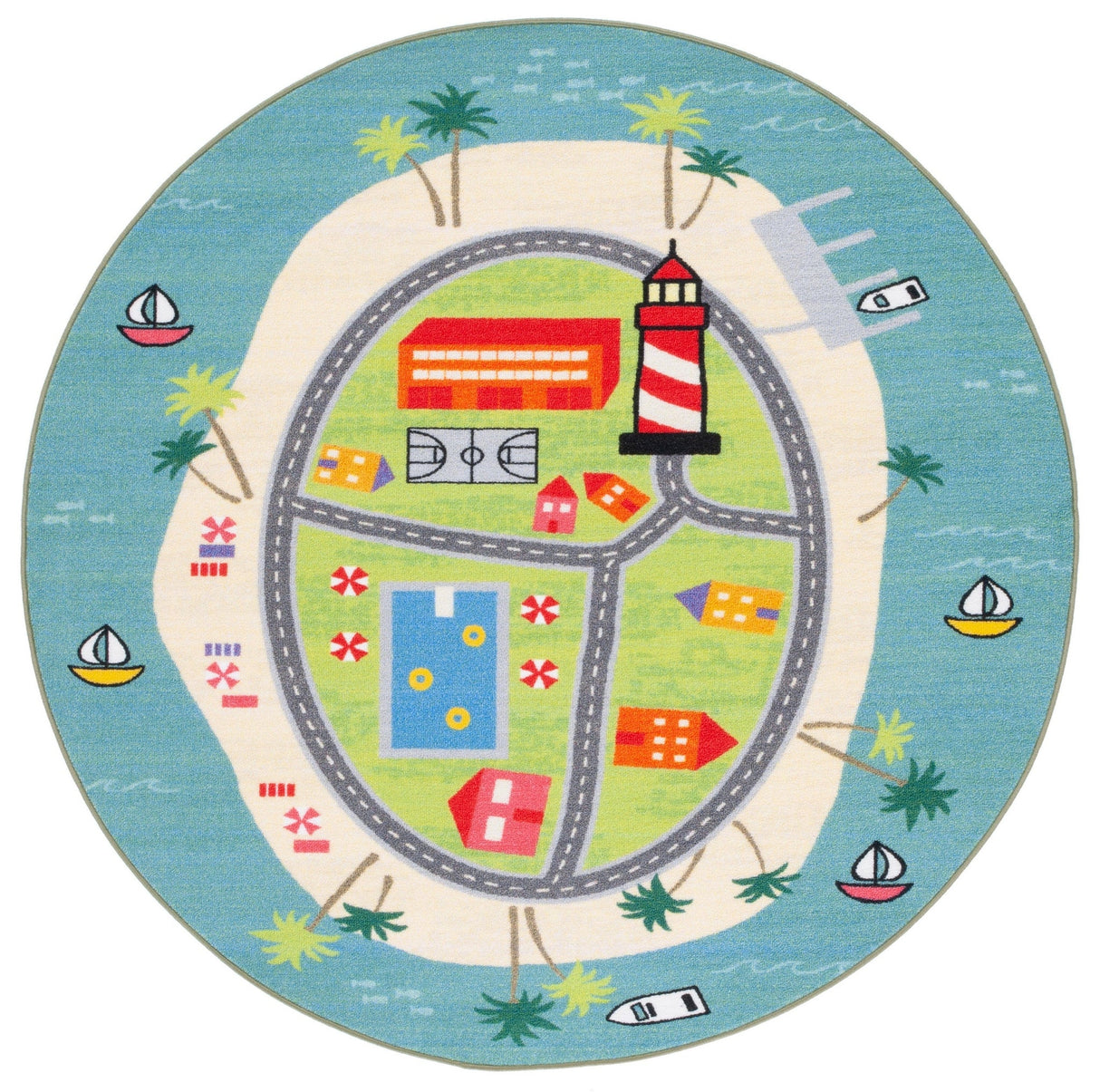 Safavieh Machine Washable Kids Playhouse Kph202M Blue/Green Rug - Safavieh - kph202m - 5r