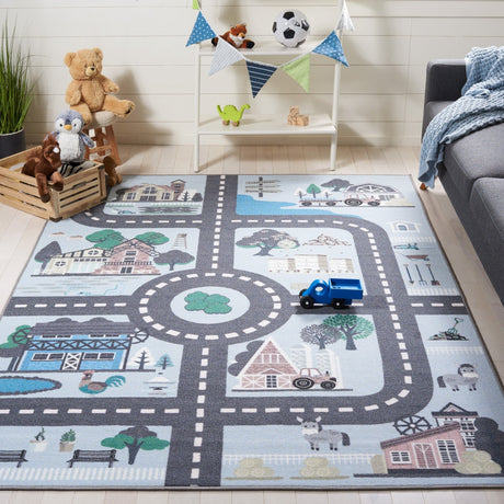 Safavieh Machine Washable Kids Playhouse Kph232M Blue/Dark Grey Rug - Safavieh - kph232m - 3