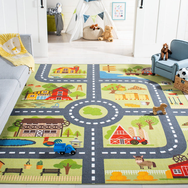 Safavieh Machine Washable Kids Playhouse Kph232Y Light Green/Dark Grey Rug - Safavieh - kph232y - 5r