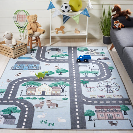 Safavieh Machine Washable Kids Playhouse Kph235M Blue/Dark Grey Rug - Safavieh - kph235m - 3