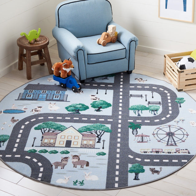 Safavieh Machine Washable Kids Playhouse Kph235M Blue/Dark Grey Rug - Safavieh - kph235m - 5r