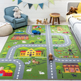 Safavieh Machine Washable Kids Playhouse Kph235Y Dark Green/Light Grey Rug - Safavieh - kph235y - 3