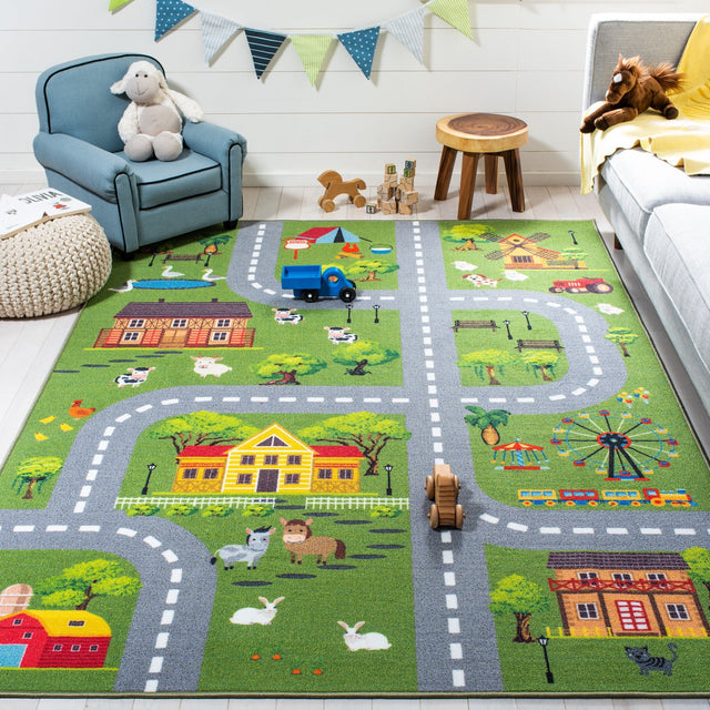 Safavieh Machine Washable Kids Playhouse Kph235Y Dark Green/Light Grey Rug - Safavieh - kph235y - 3