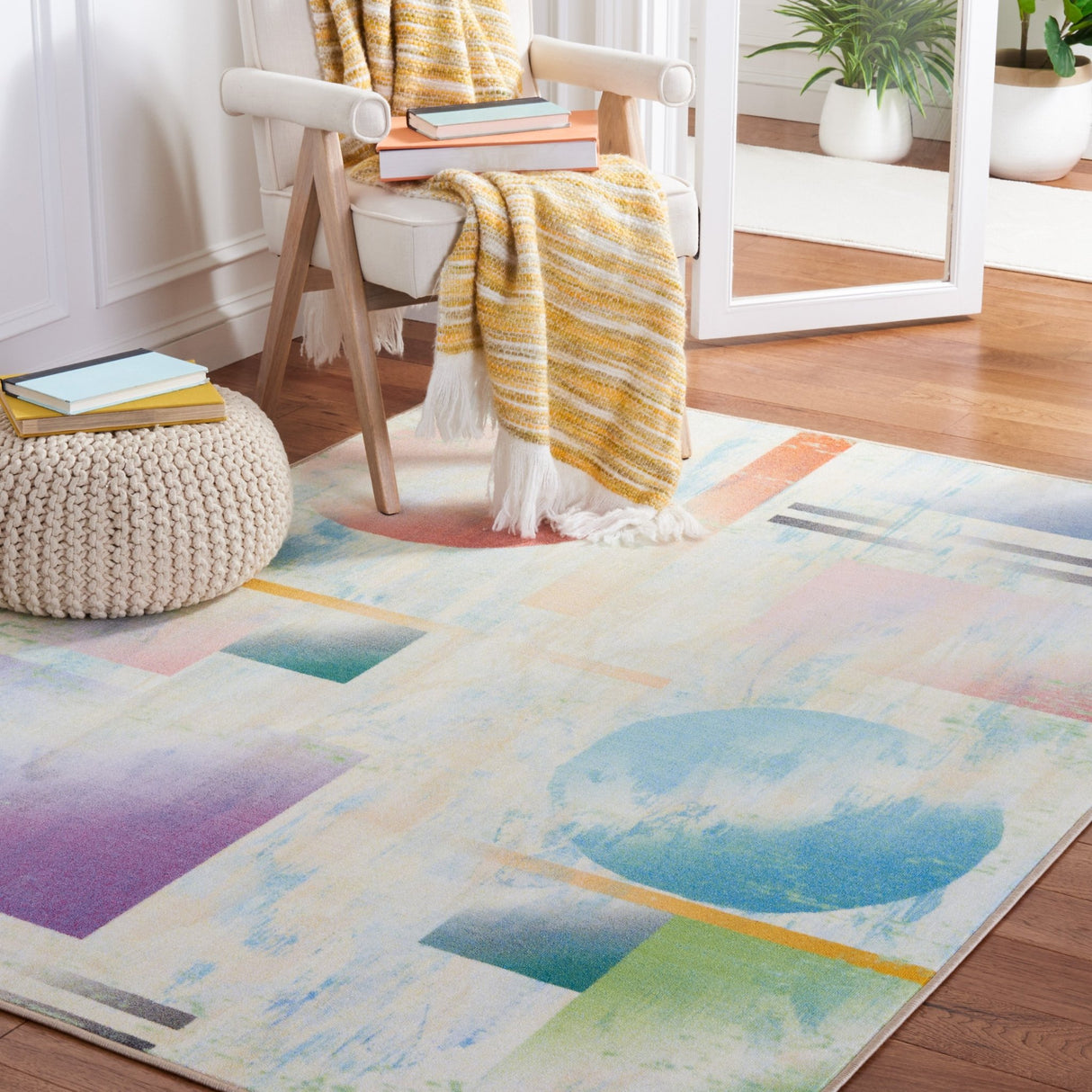 Safavieh Machine Washable Paint Brush Ptb107M Blue/Ivory Rug - Safavieh - ptb107m - 3