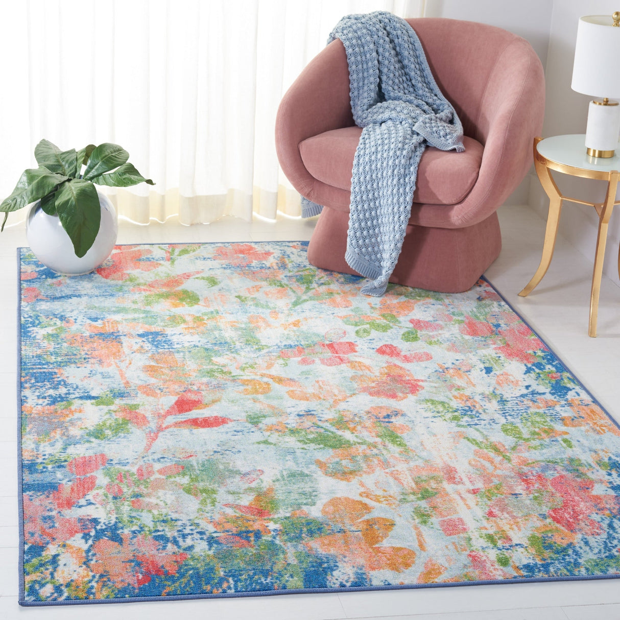 Safavieh Machine Washable Paint Brush Ptb157N Navy/Orange Rug - Safavieh - ptb157n - 3