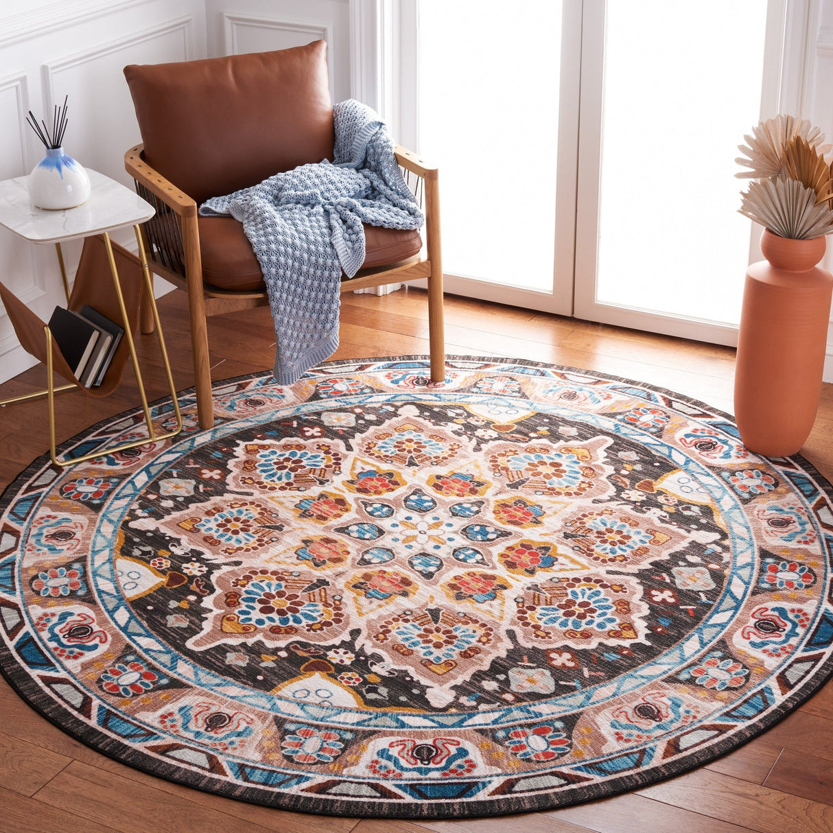 Safavieh Machine Washable Riviera Riv155B Beige/Charcoal Rug - Safavieh - riv155b - 7r