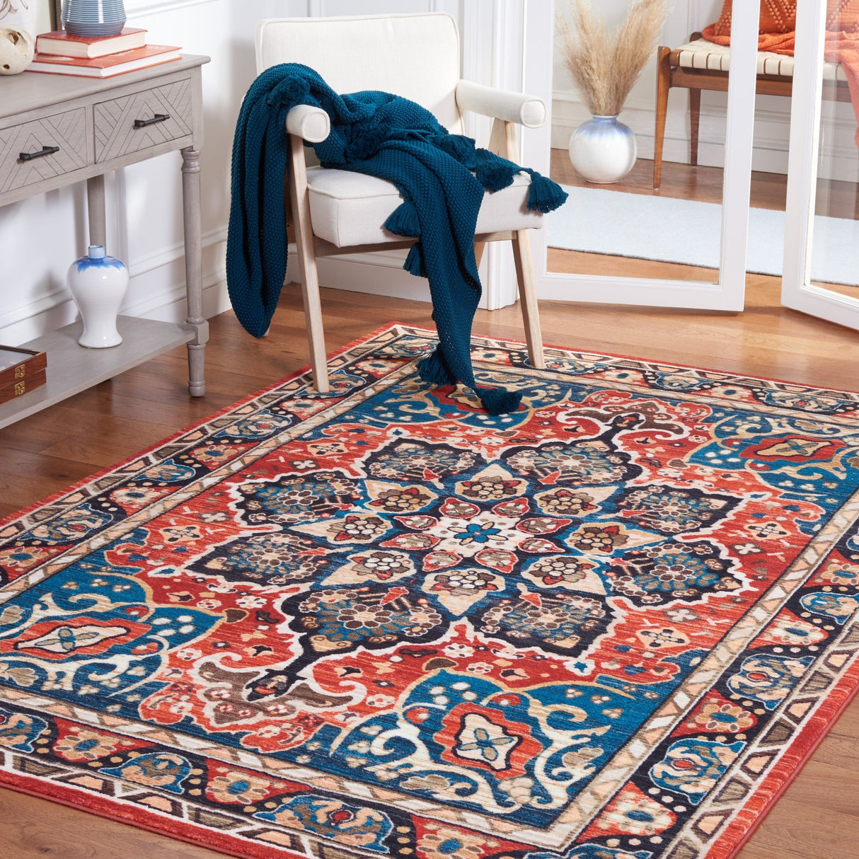 Safavieh Machine Washable Riviera Riv155Z Black/Red Rug - Safavieh - riv155z - 4
