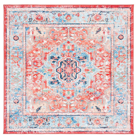 Safavieh Machine Washable Riviera Riv182J Light Blue/Red Rug - Safavieh - riv182j - 7sq