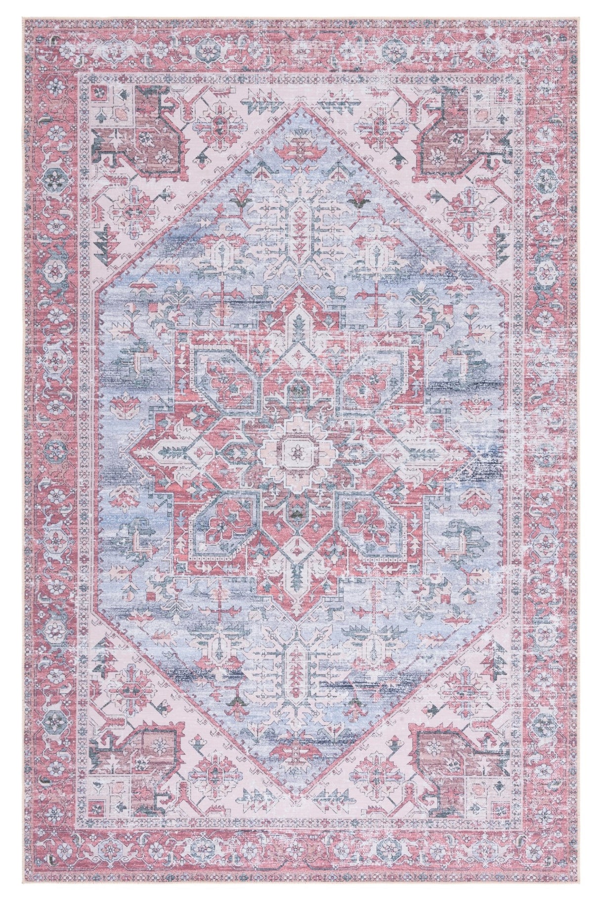 Safavieh Machine Washable Tucson Tsn102G Grey Blue/Rust Rug - Safavieh - tsn102g - 3