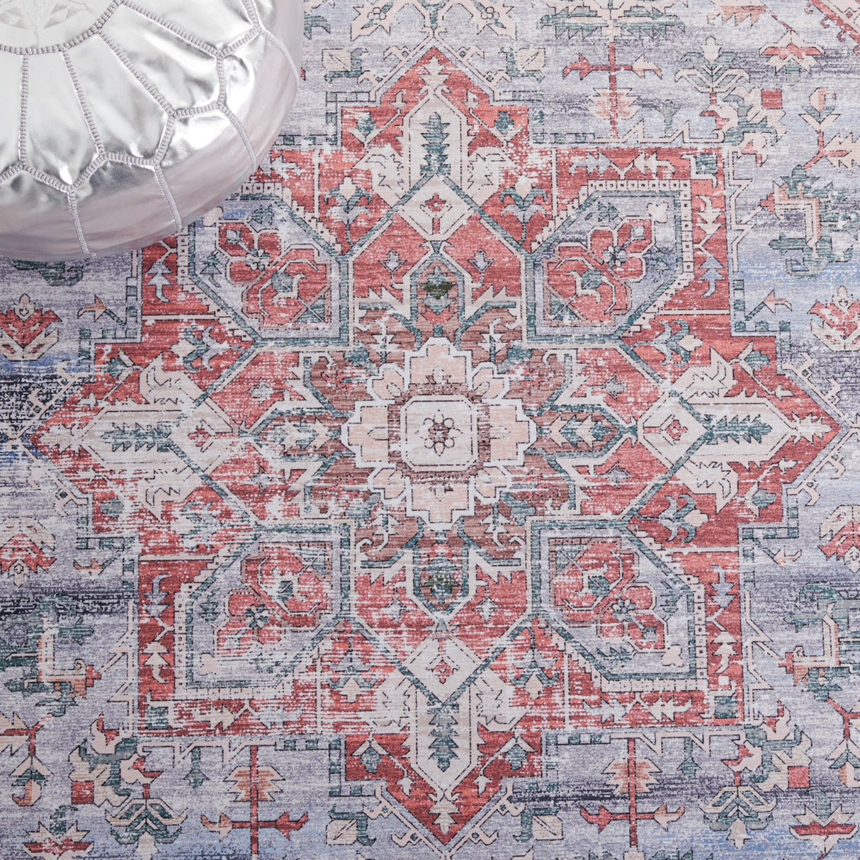 Safavieh Machine Washable Tucson Tsn102G Grey Blue/Rust Rug - Safavieh - tsn102g - 6r