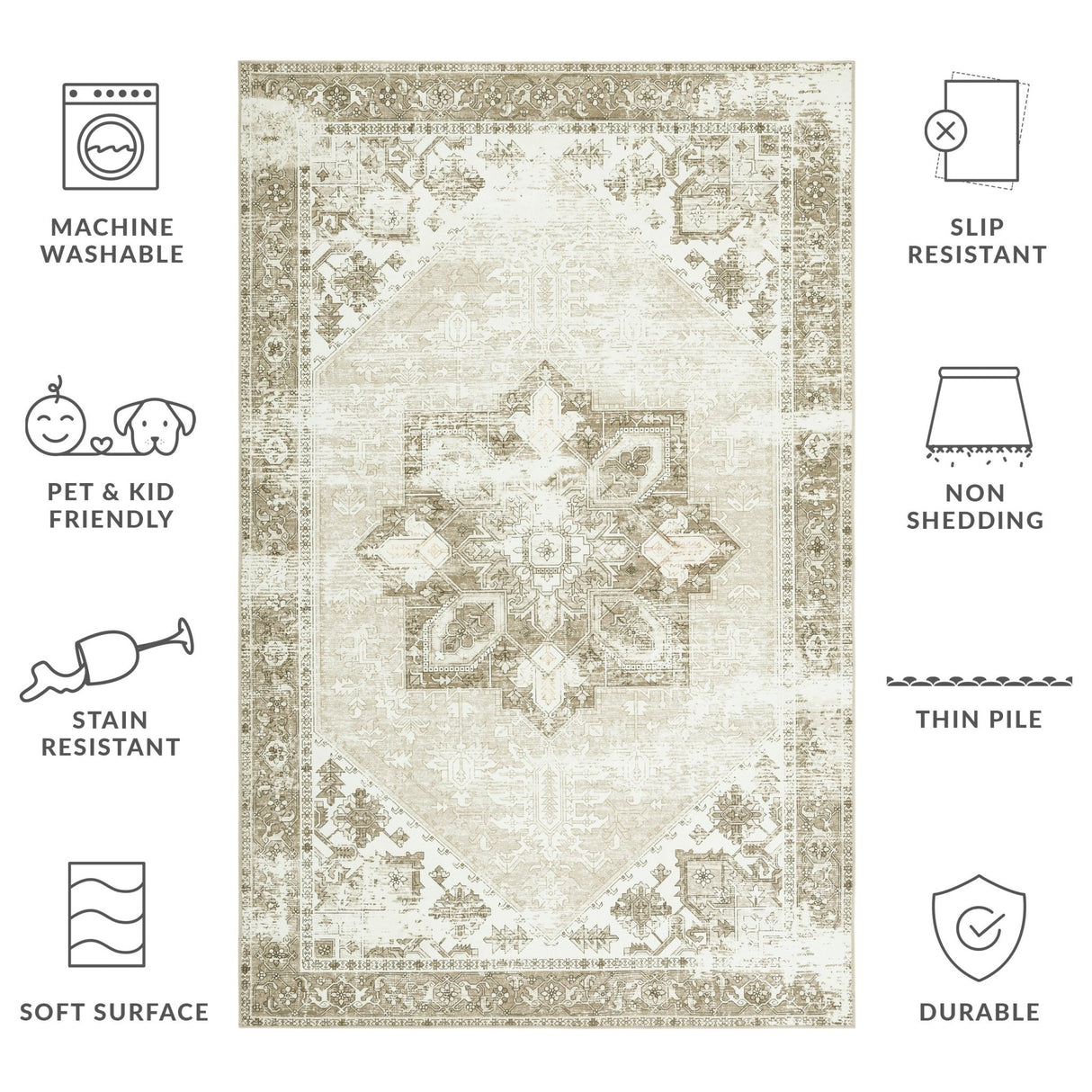 Safavieh Machine Washable Tucson Tsn102W Sage/Ivory Rug - Safavieh - tsn102w - 4sq