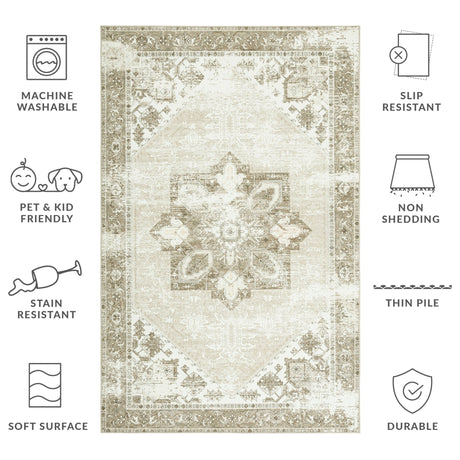 Safavieh Machine Washable Tucson Tsn102W Sage/Ivory Rug - Safavieh - tsn102w - 4sq