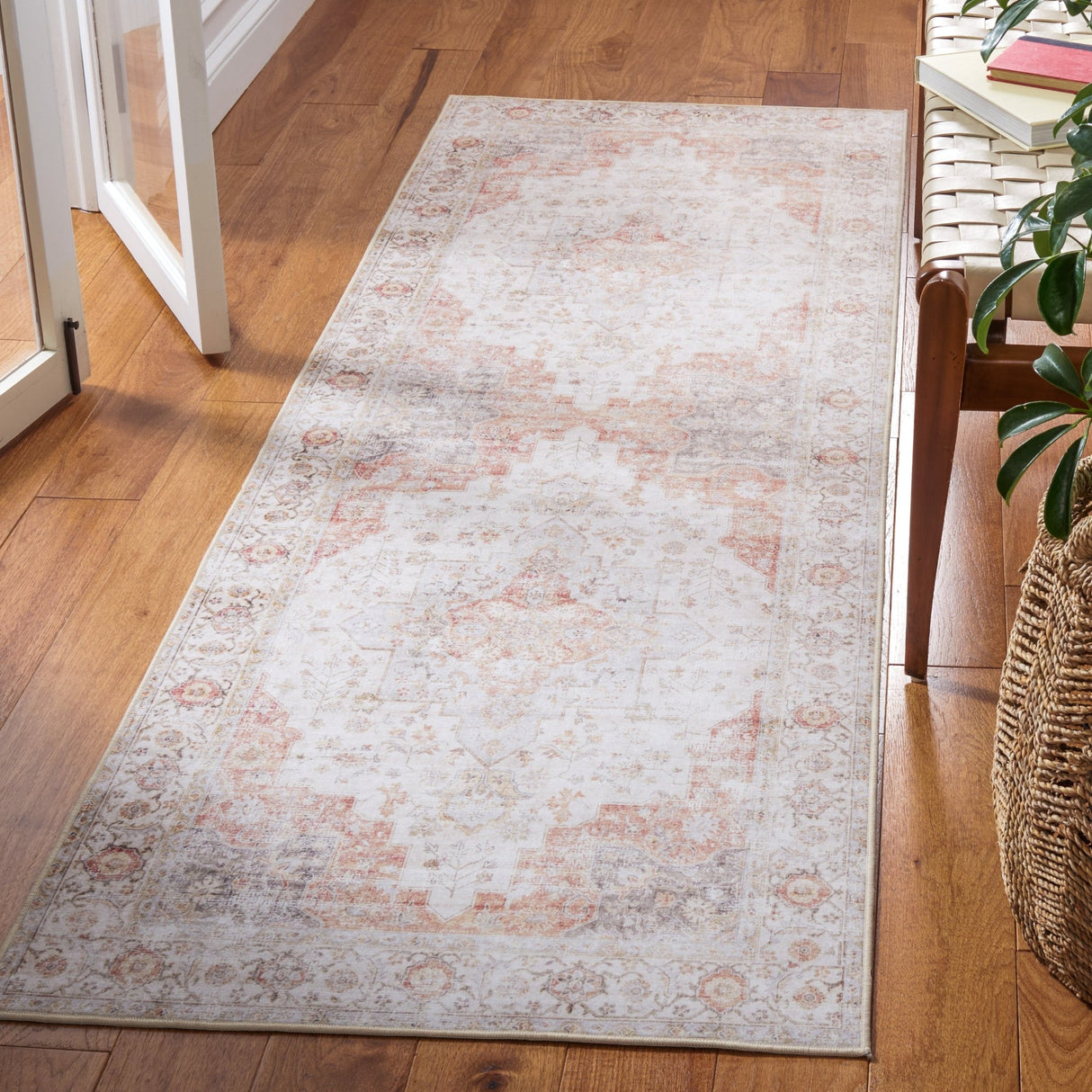 Safavieh Machine Washable Tucson Tsn105F Light Grey/Rust Rug - Safavieh - tsn105f - 4r