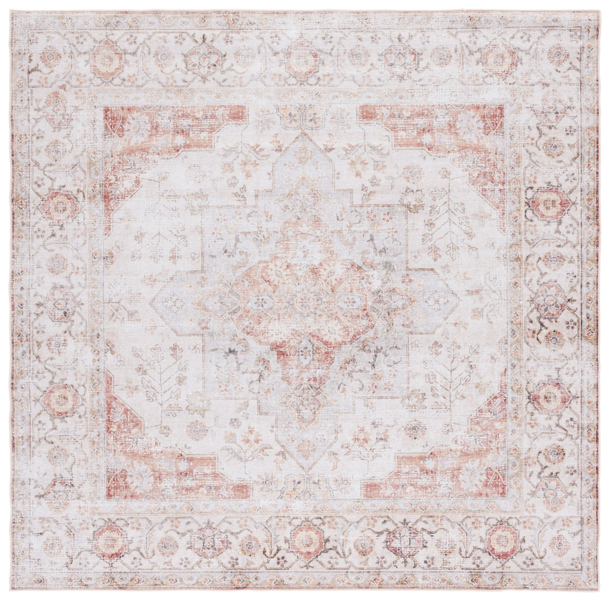 Safavieh Machine Washable Tucson Tsn105F Light Grey/Rust Rug - Safavieh - tsn105f - 4sq