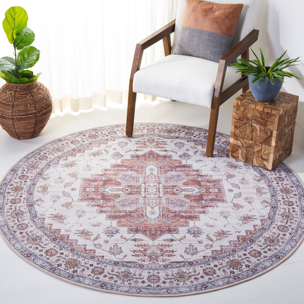 Safavieh Machine Washable Tucson Tsn109A Ivory/Rust Rug - Safavieh - tsn109a - 6r