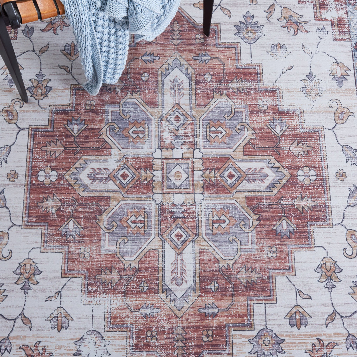 Safavieh Machine Washable Tucson Tsn109A Ivory/Rust Rug - Safavieh - tsn109a - 6r