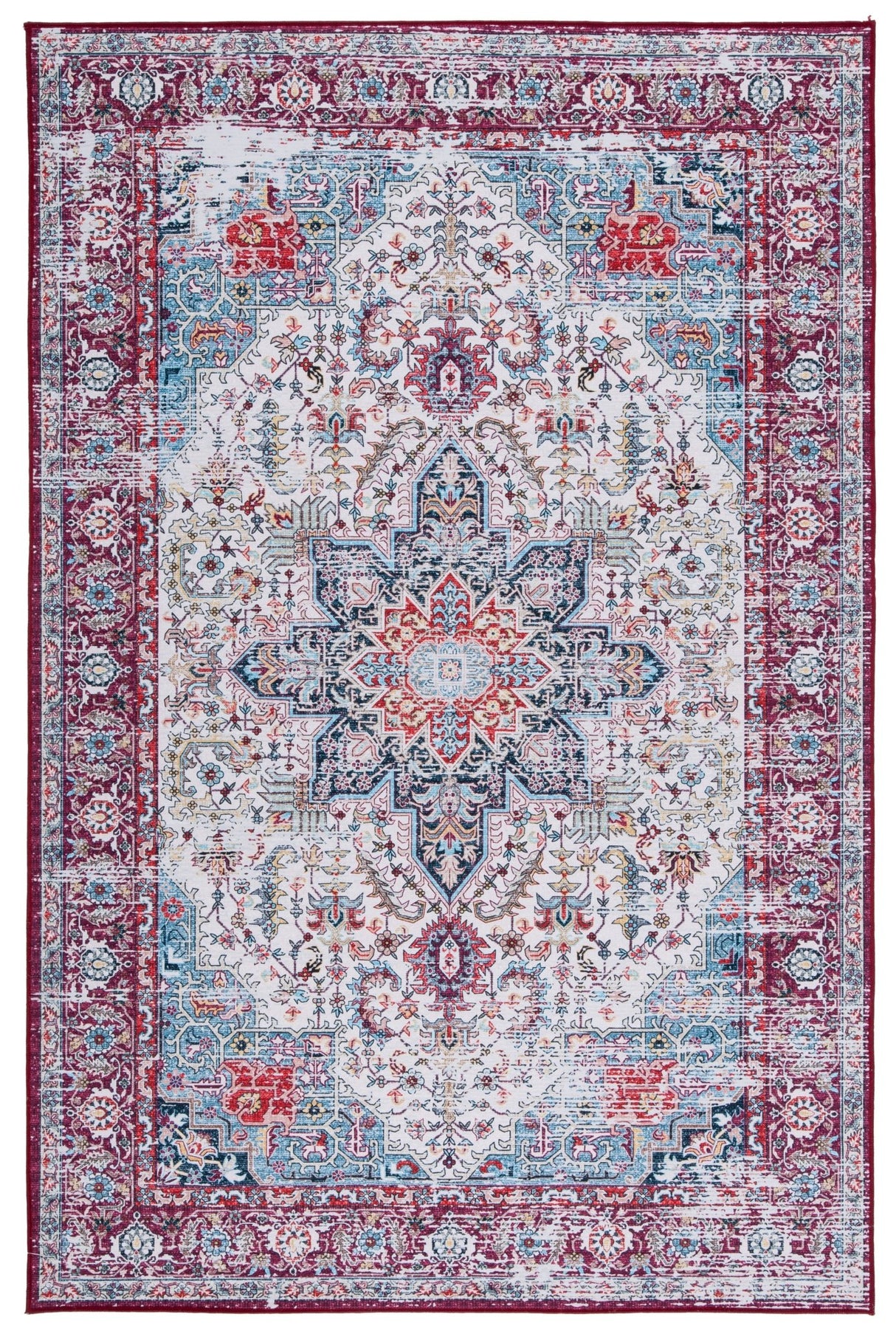 Safavieh Machine Washable Tucson Tsn113A Ivory/Red Rug - Safavieh - tsn113a - 6r