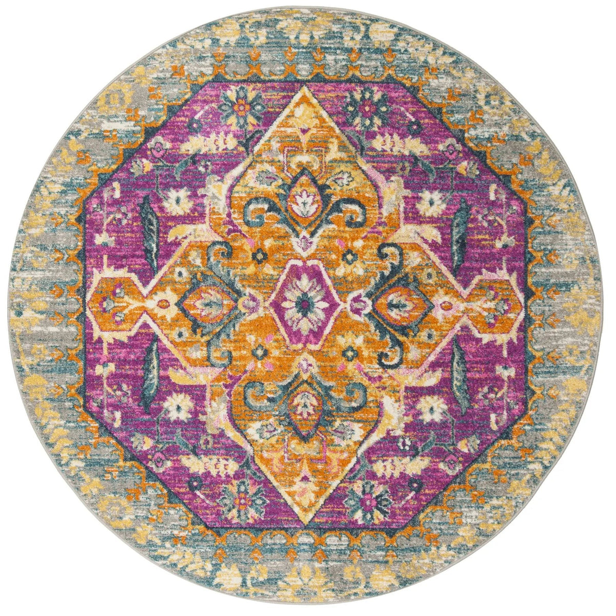 Safavieh Madison 6'-7" x 6'-7" Rug in Light Grey / Fuchsia
