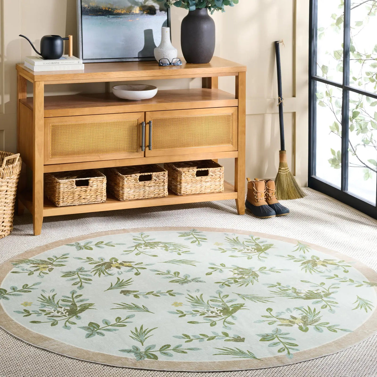 Safavieh Martha Stewart Washable 6'-0" x 6'-0" Rug in Taupe / Green