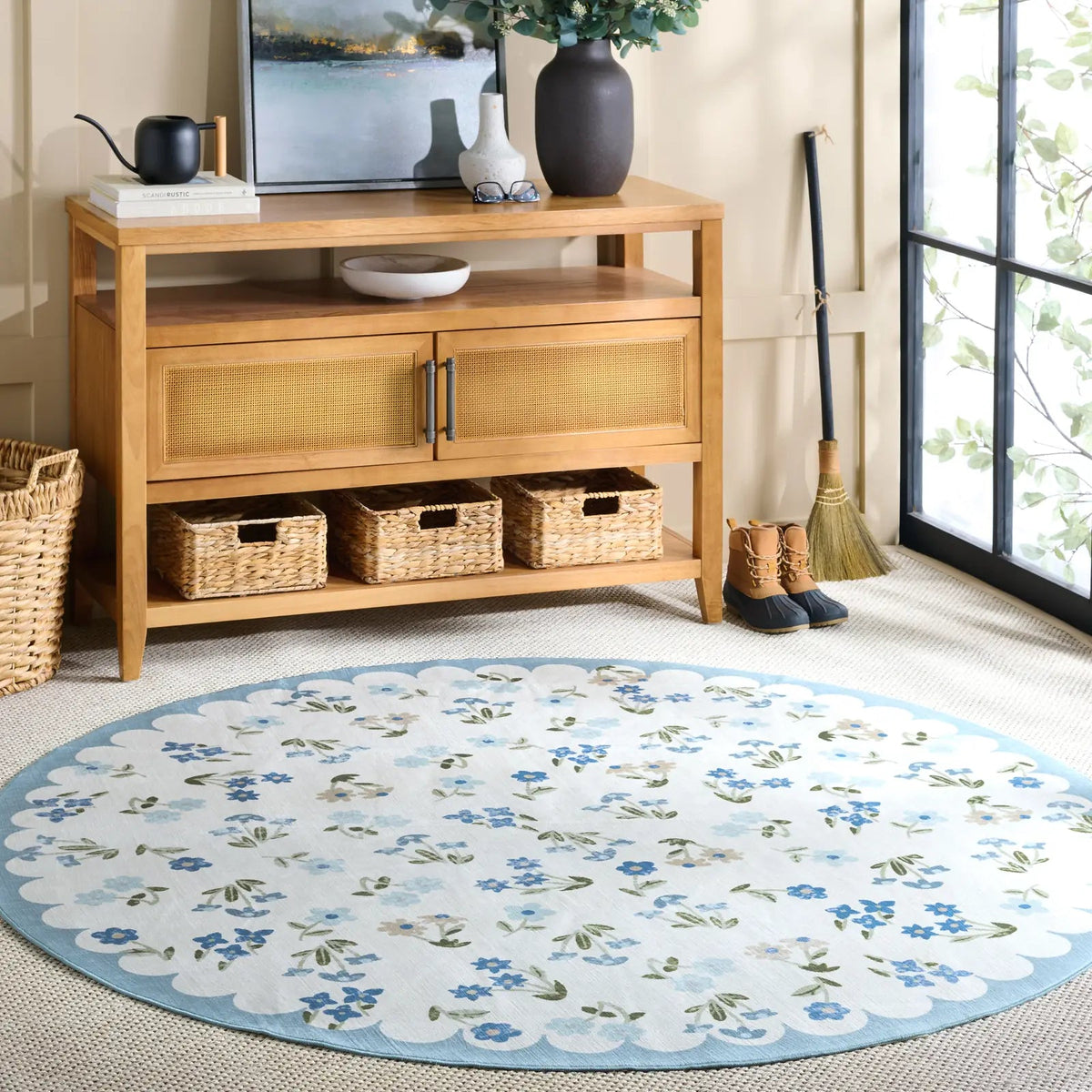 Safavieh Martha Stewart Washable 6'-0" x 6'-0" Rug in Ivory / Light Blue