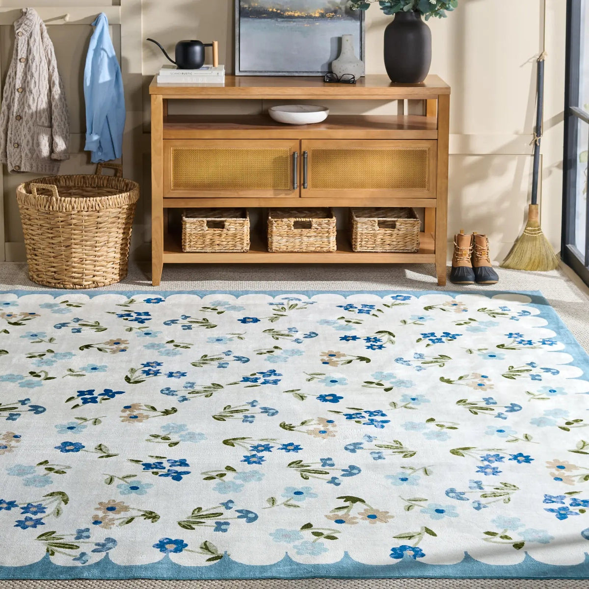 Safavieh Martha Stewart Washable 8'-0" x 10'-0" Rug in Ivory / Light Blue