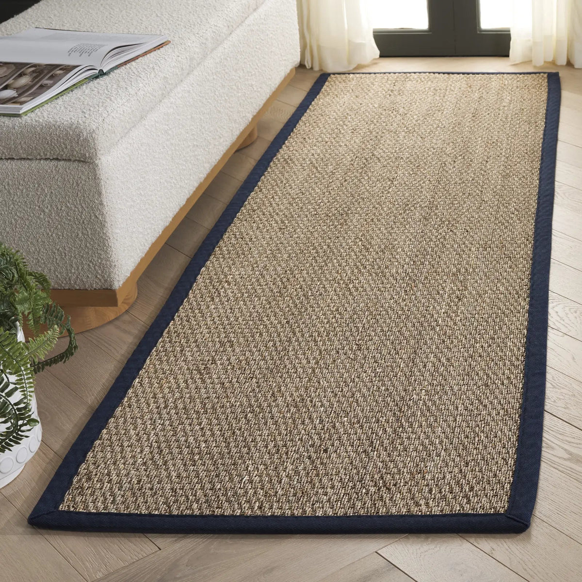 Safavieh Natural Fiber 2'-6" x 8'-0" Rug in Natural / Navy Blue