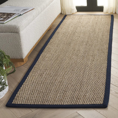 Safavieh Natural Fiber 2'-6" x 8'-0" Rug in Natural / Navy Blue
