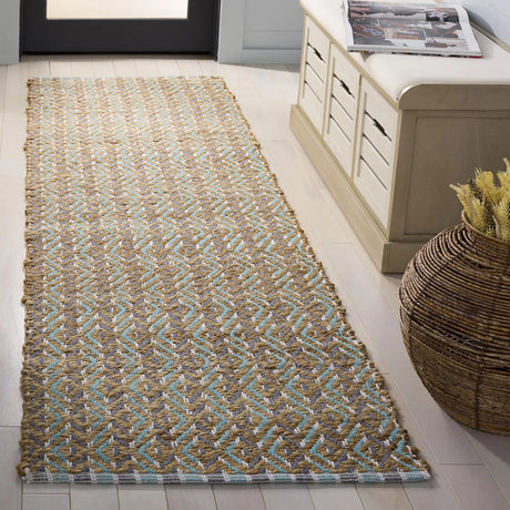 Safavieh Natural Fiber 2'-3" x 8'-0" Rug in Natural / Teal