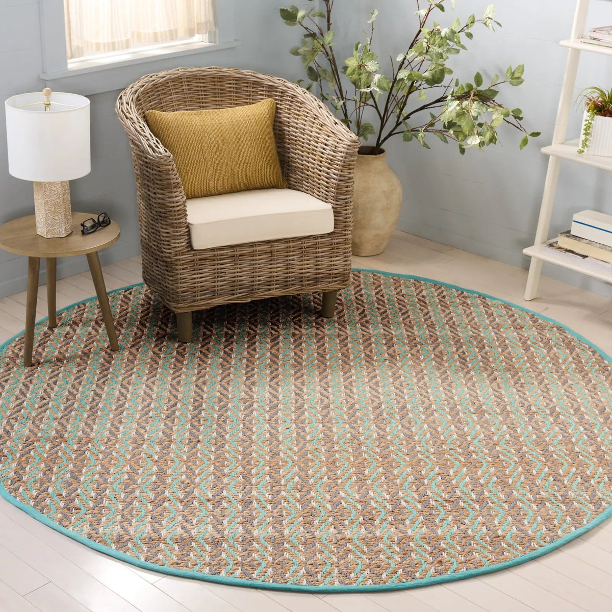 Safavieh Natural Fiber 7'-0" x 7'-0" Rug in Natural / Teal