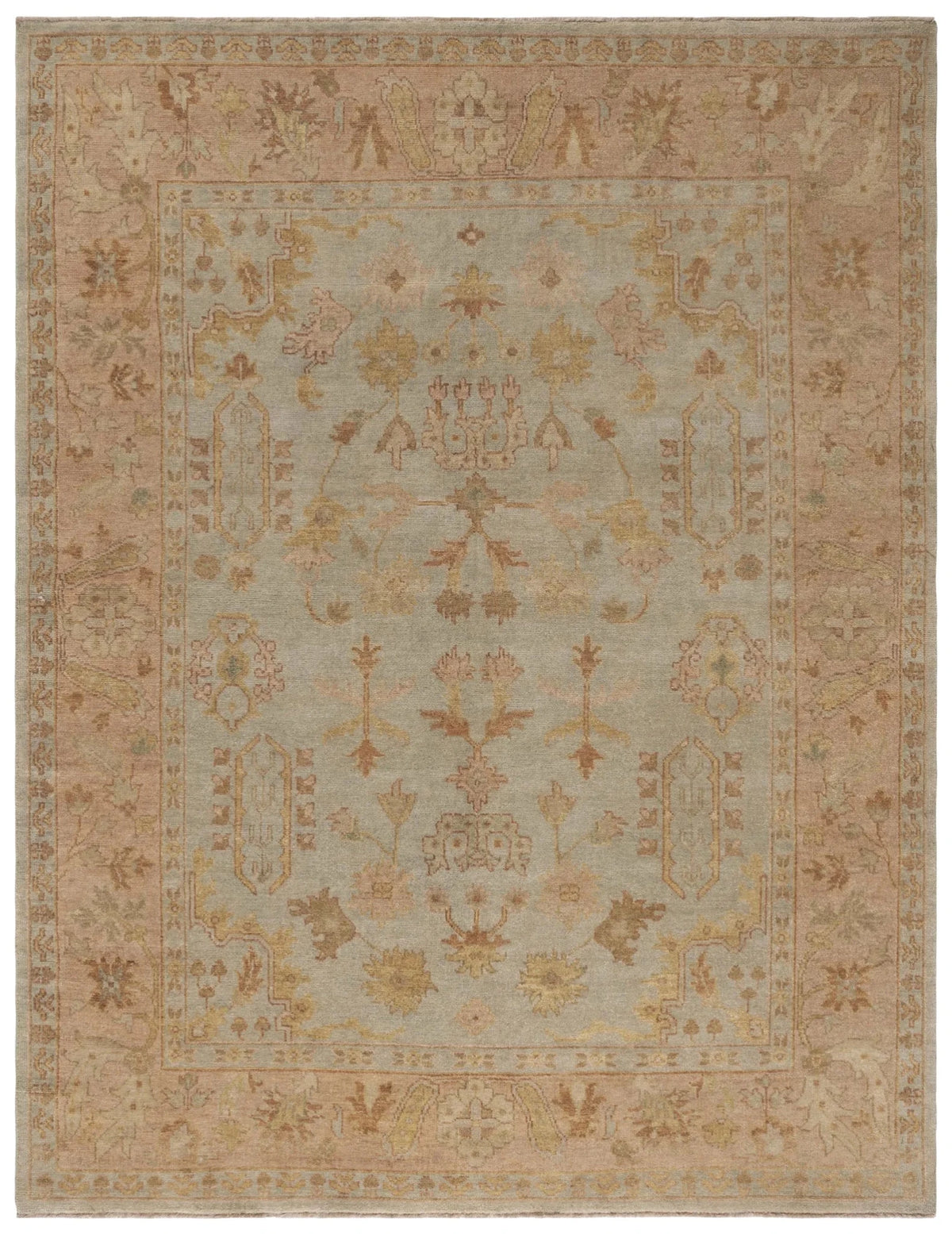 Safavieh Oushak 10'-0" x 14'-0" Rug in Soft Green / Rust